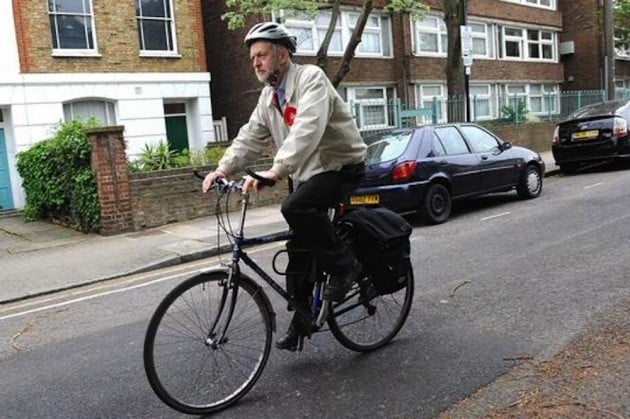 Jeremy Corbyn on a bicycle