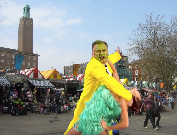 Ed Balls clown attack in Norwich