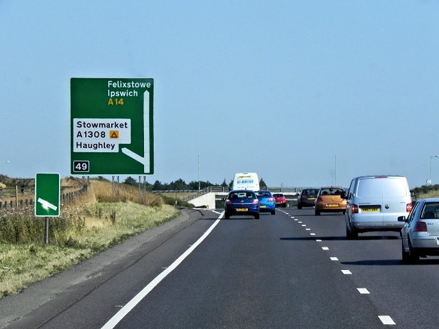A14 in Suffolk