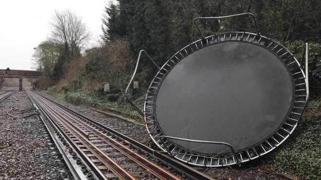 Trampoline on rail line