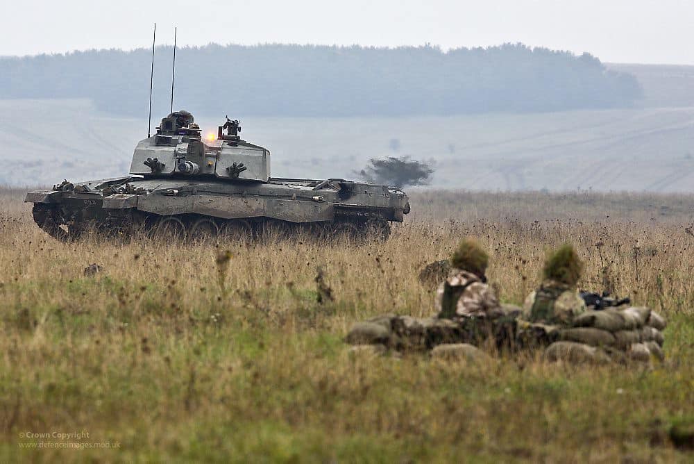 A Challenger 2 tank in position on the B1095 into Southwold