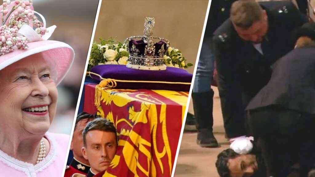 Royal Standard flag draped over Queen's coffin 