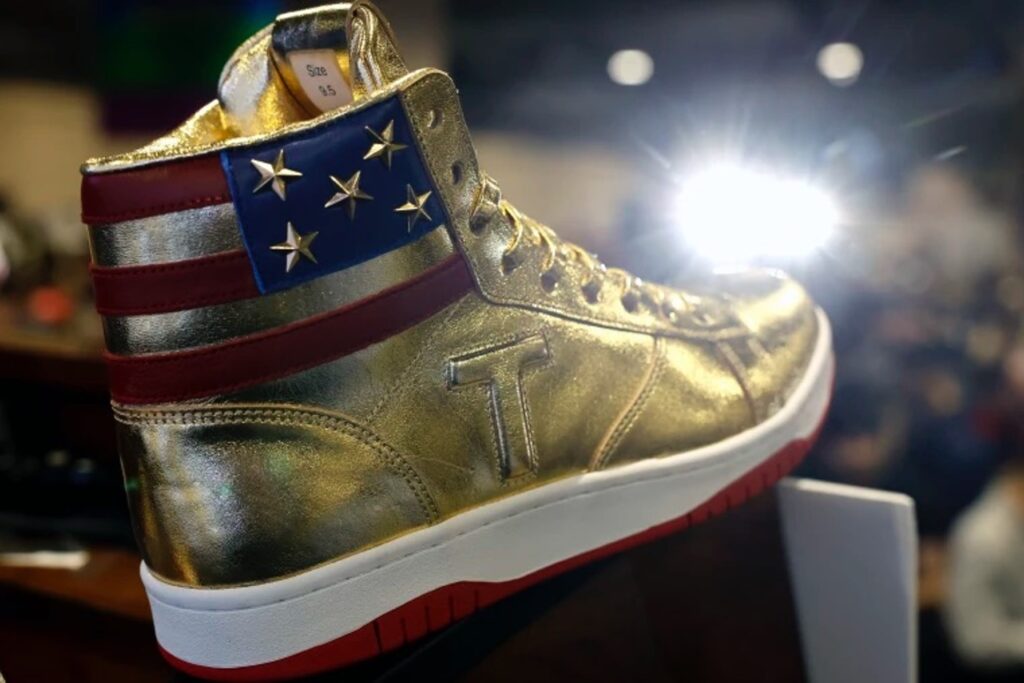 Trump kicks Democrats into touch with launch of golden sneakers