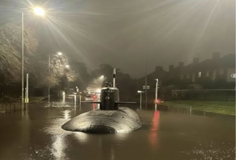 Periscope in the Puddle: Russian Submarine Navigates Suffolk’s Submerged Streets