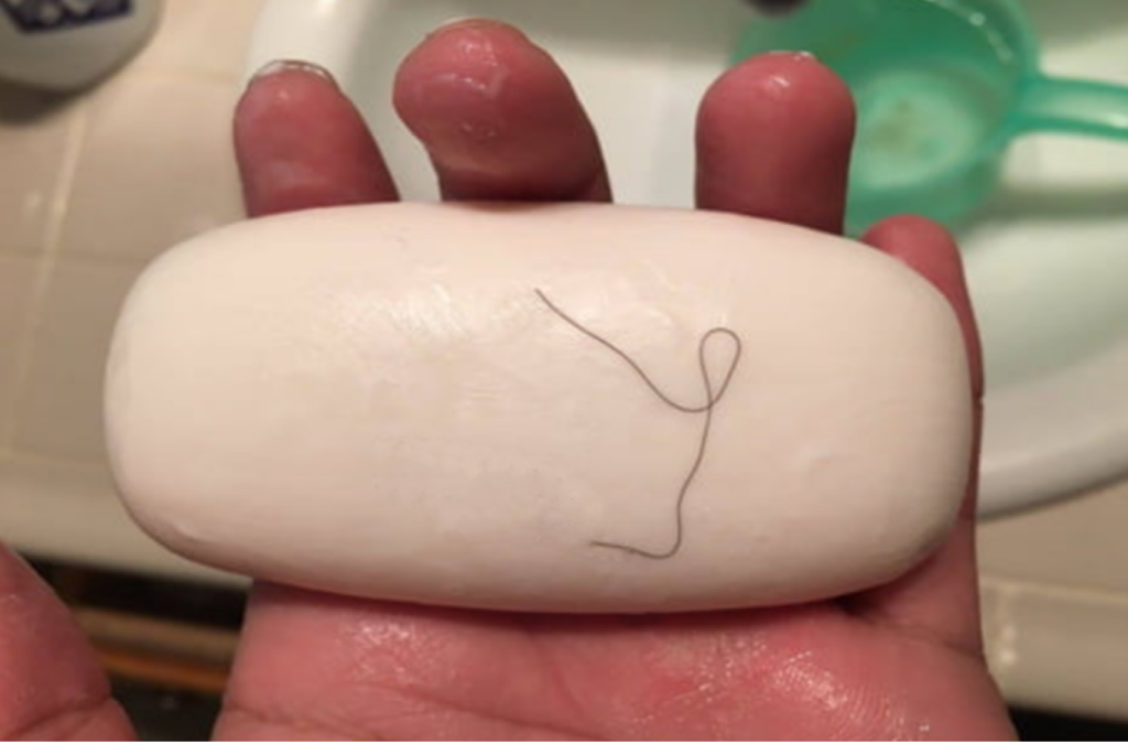 Hairless husband confronts wife over bar of soap pube discovery
