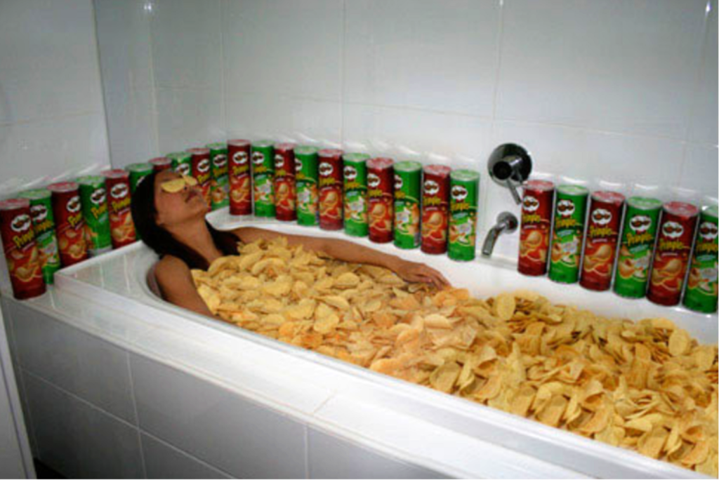 Ipswich Woman Bathes in Savoury Snack Crisps