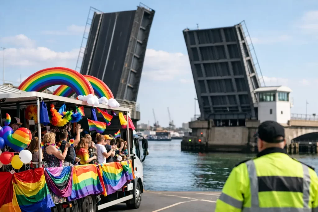 Bristol Pride Float Diverted at Lowestoft Bridge
