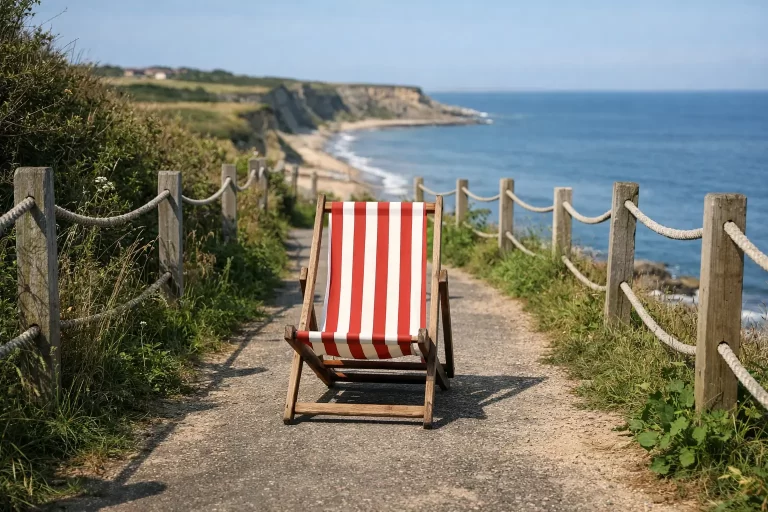 Coastal Path Blocked by Single Defiant Deckchair Owned by Bitter Norfolk Pensioner