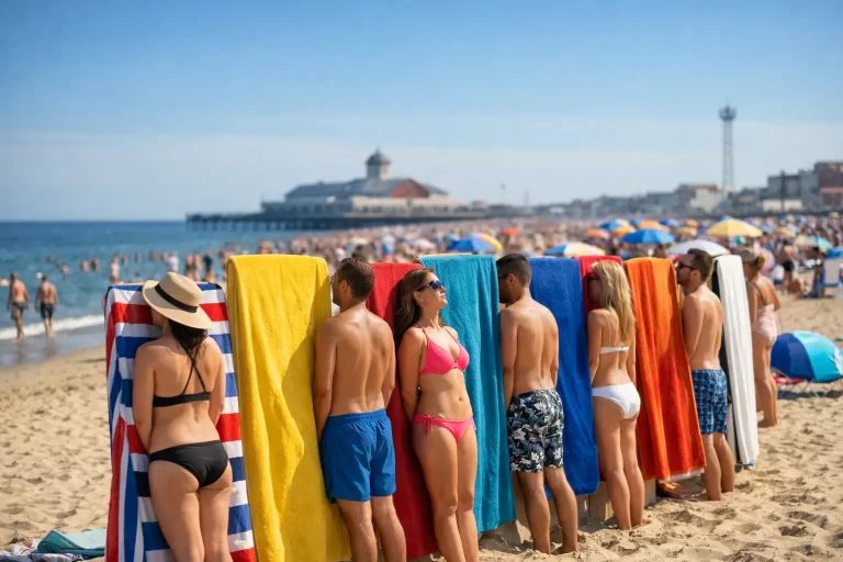 Great Yarmouth Beach Packed With Vertical Sunbathers